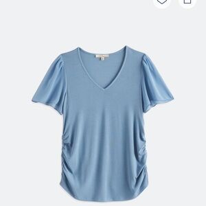 Chic Light Blue V-Neck Short Sleeve Top